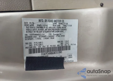 2006 Ford Focus Zx4 from USA, damaged, VIN 1FAFP34N86W251941